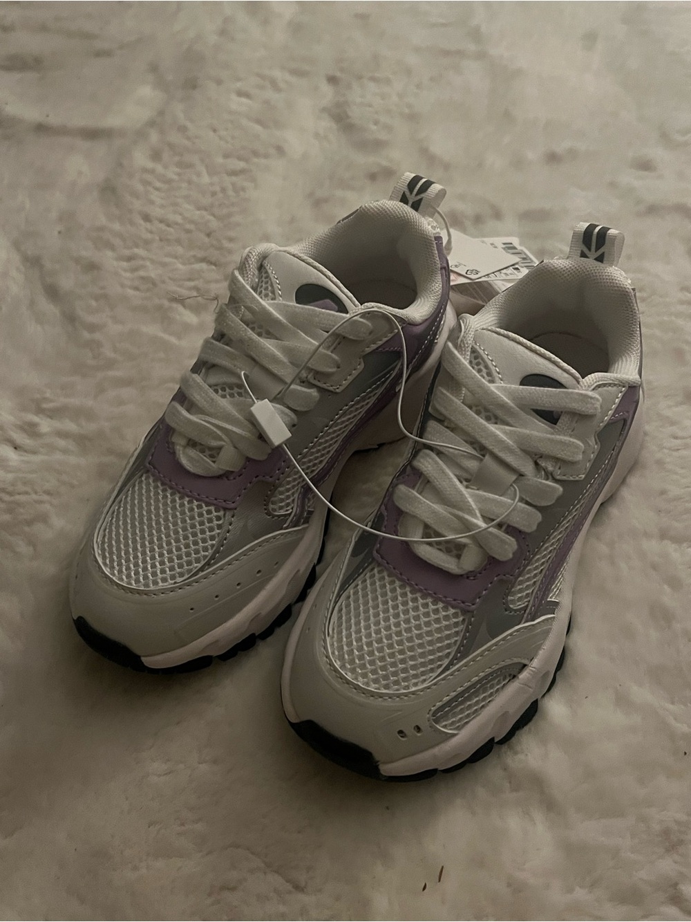 Kids White & Lavender Chunky Mesh Sneakers